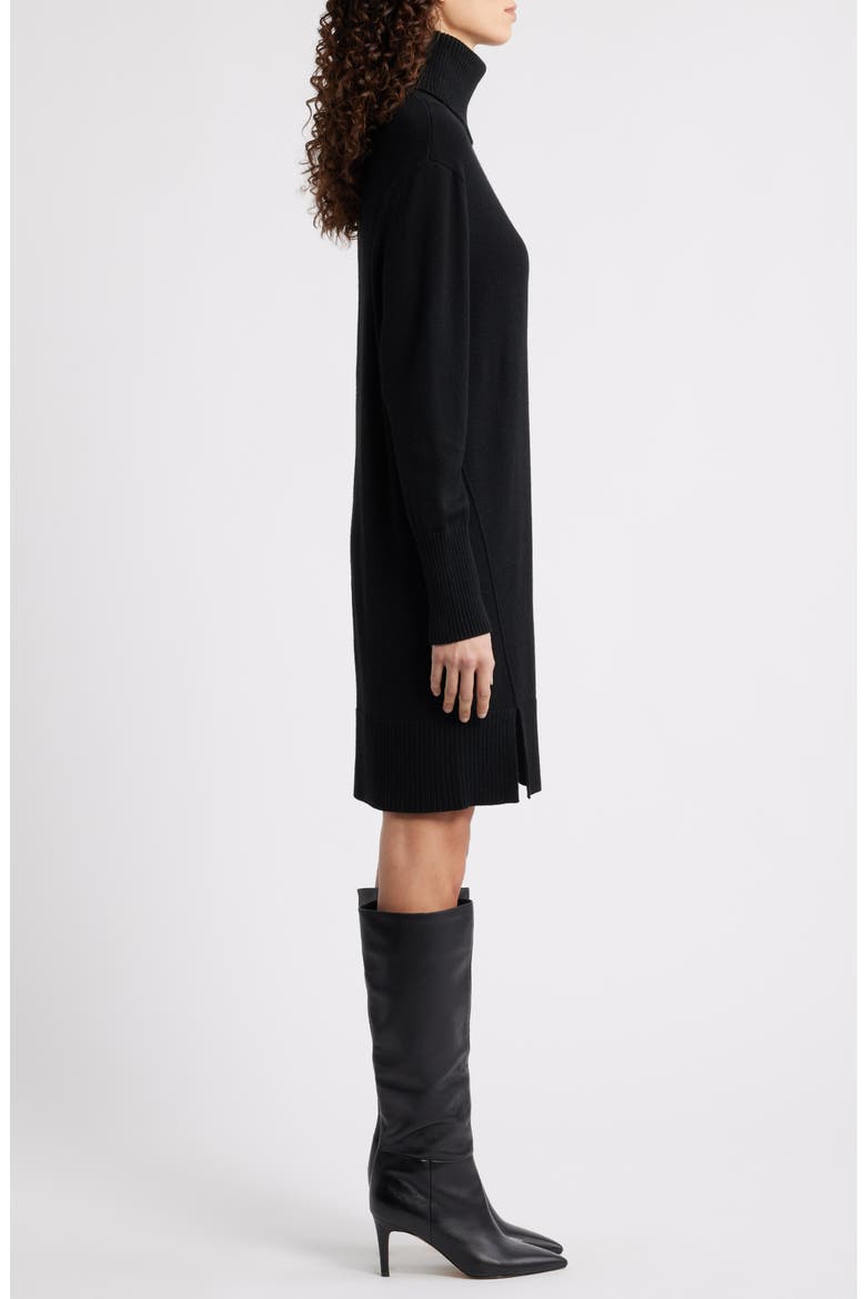 Feringatessa Long Sleeve Turtleneck Virgin Wool Blend Sweater Dress, Alternate, color, BLK