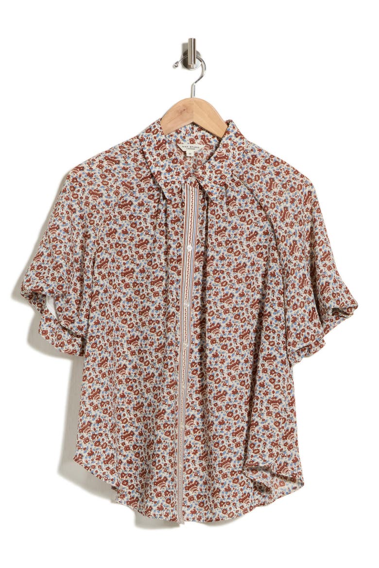 Floral Bubble Sleeve Shirt, Main, color, CREAM/ CHESTNUT WILD DAISY