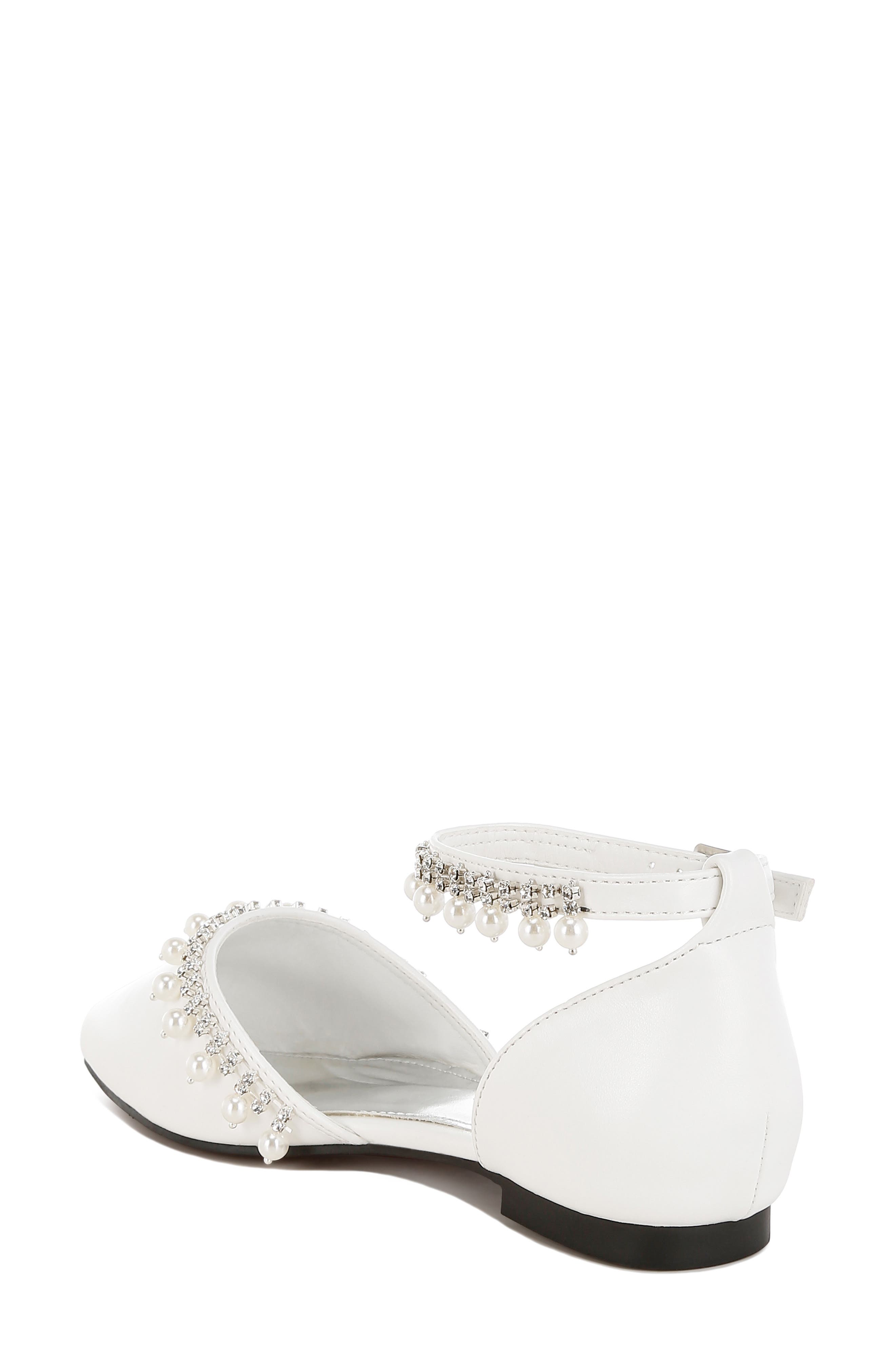 Rag & Co Aouva Rhinestone & Faux Pearl Almond Toe Flat, Alternate, color, White