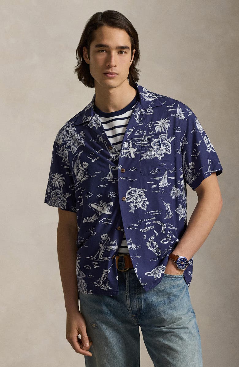 Polo Ralph Lauren Classic Fit Polo Bear Camp Shirt, Alternate, color, 7231 Harbor Island Bear