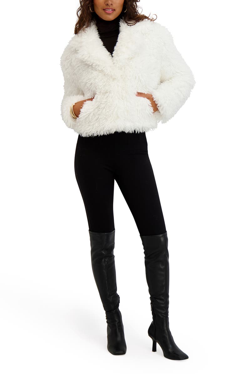 Kensie Faux Fur Crop Jacket, Alternate, color, Ivory
