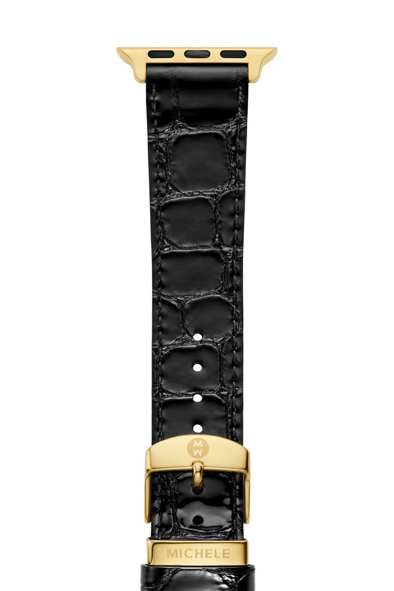 Croc Embossed Leather 20mm Apple Watch® Watchband (Nordstrom Exclusive), Alternate, color, BLACK GOLD