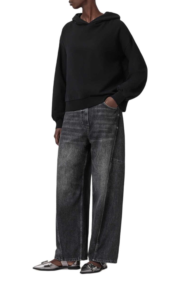 AllSaints Rhinestone Logo Cotton Hoodie, Alternate, color, Black