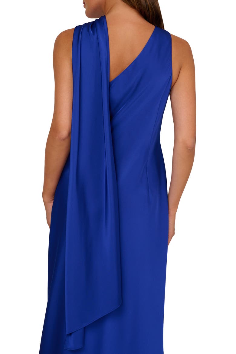 Scarf Detail Stretch Satin Gown, Alternate, color, ROYAL SAPPHIRE