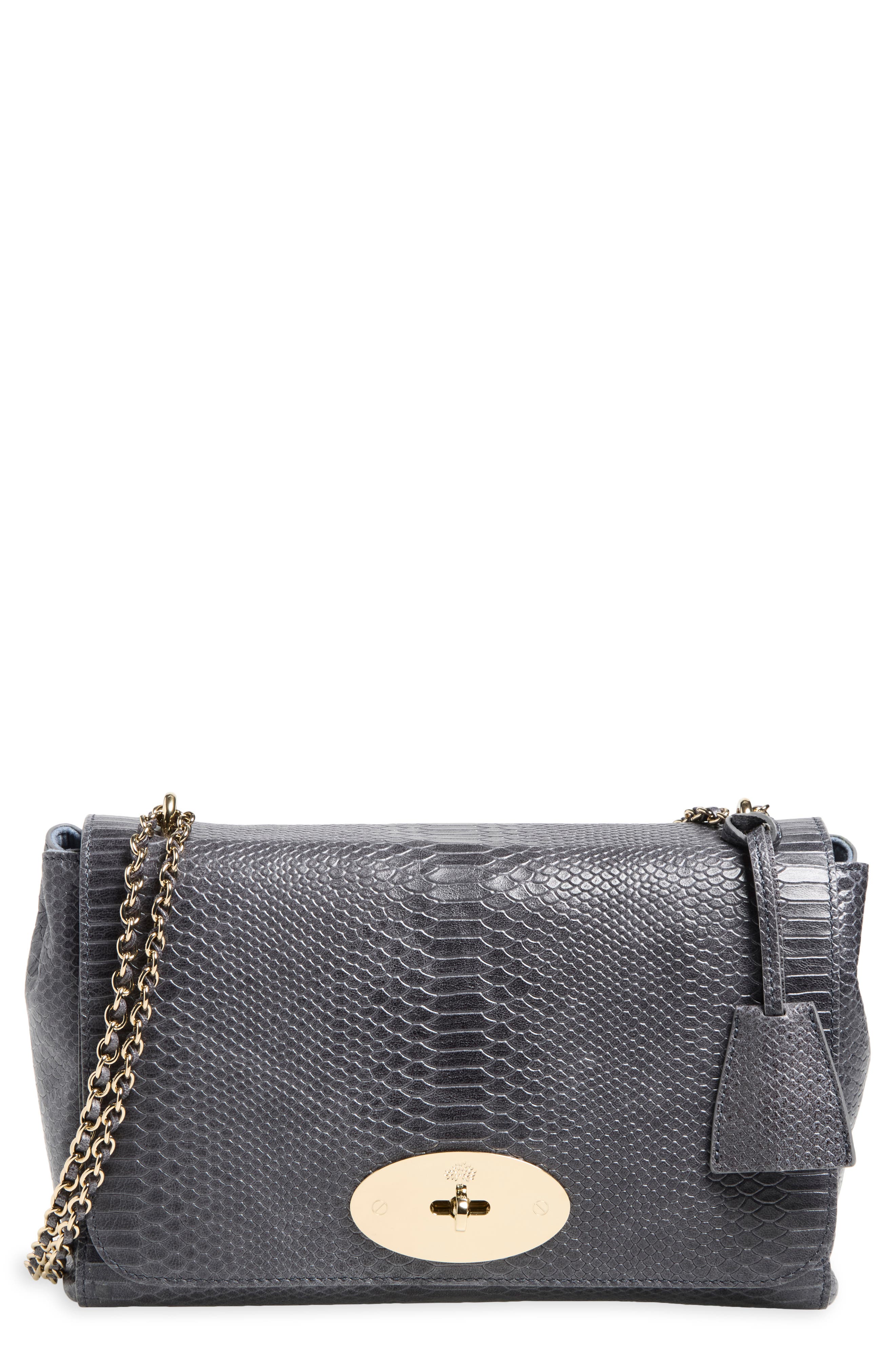 Medium Lily Snakeskin Embossed Leather Shoulder Bag, Main, color, FOGGY GREY