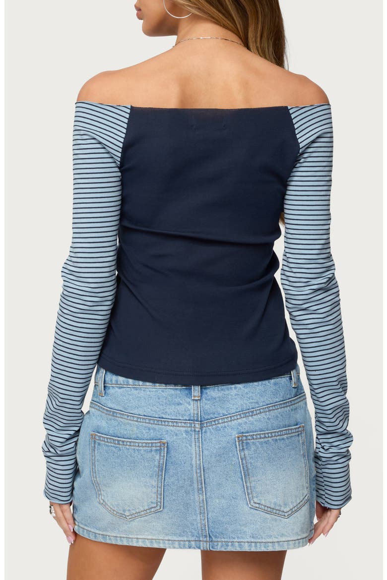 Rion Contrast Stripe Off the Shoulder Top, Alternate, color, NAVY