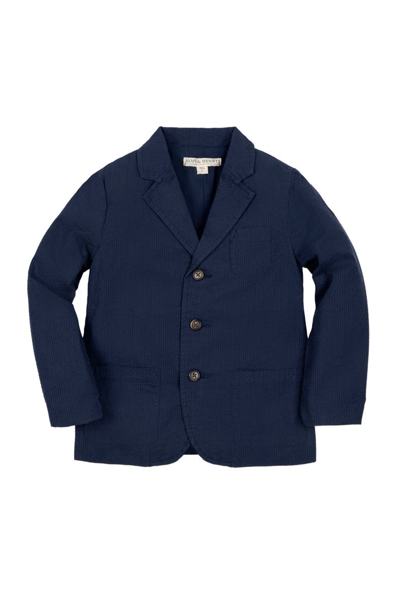 Boys' Organic Seersucker Suit Jacket, Toddler, Main, color, Navy Seersucker