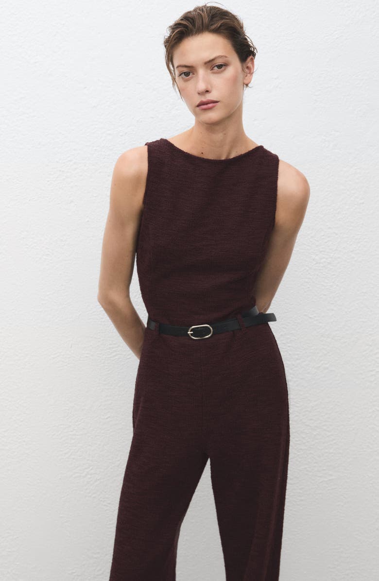 MANGO Belted Sleeveless Marl Jumpsuit, Alternate, color, Wine