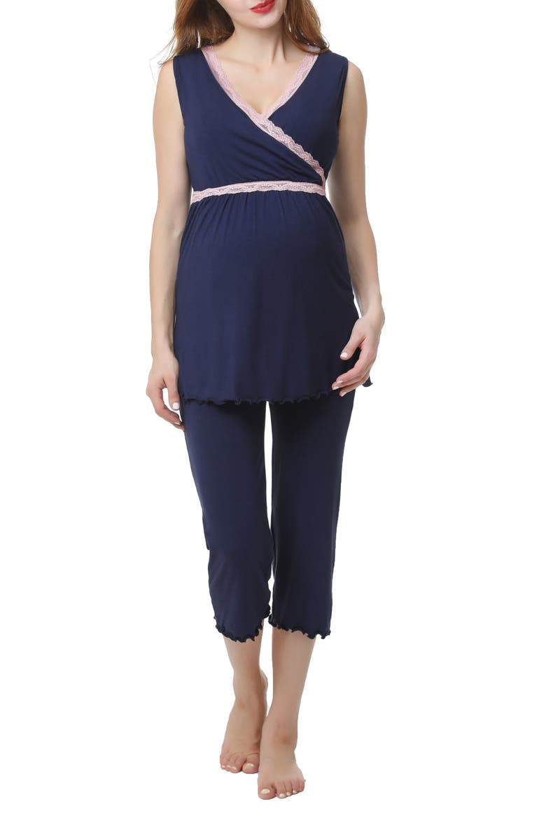 Penny Maternity/Nursing Pajamas Set, Main, color, NAVY