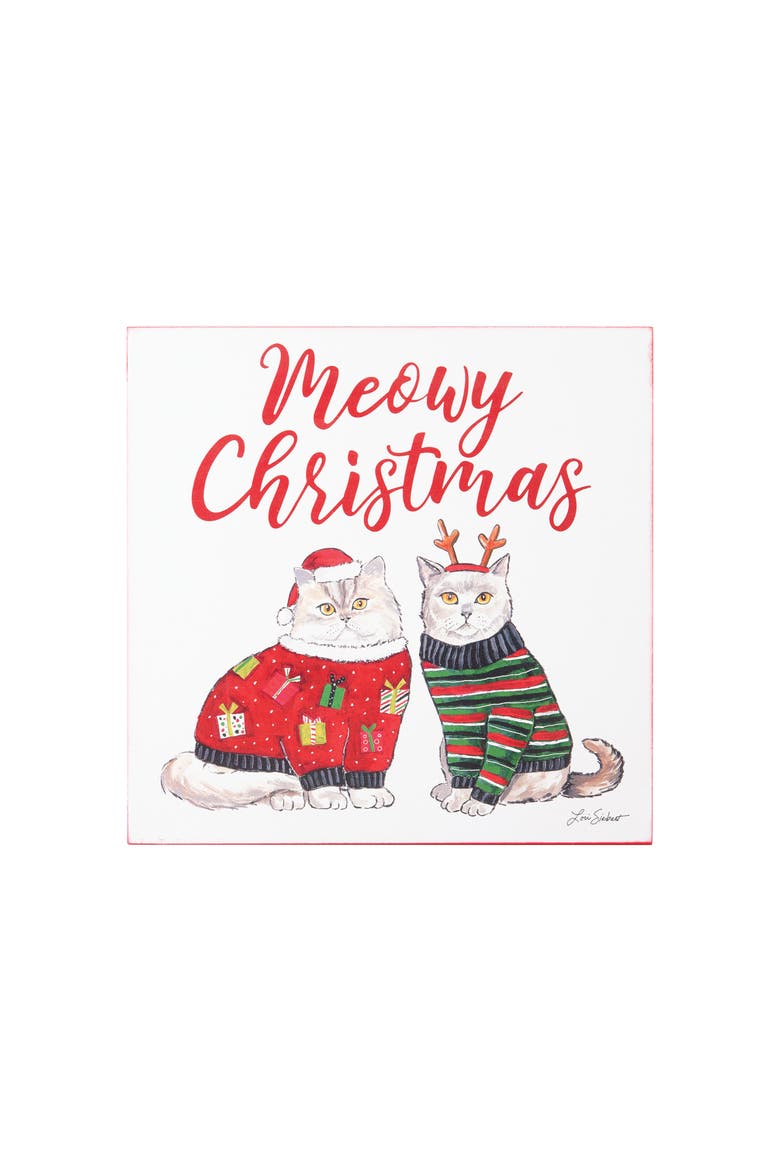 Meowy Christmas Wall Art 8 x 8 x 1 Inches., Main, color, White
