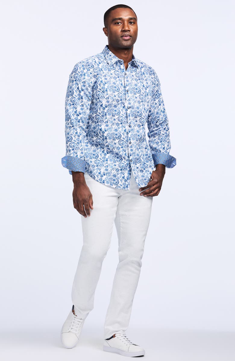 Robert Graham Lamton Cotton Button-Up Shirt, Alternate, color, Blue
