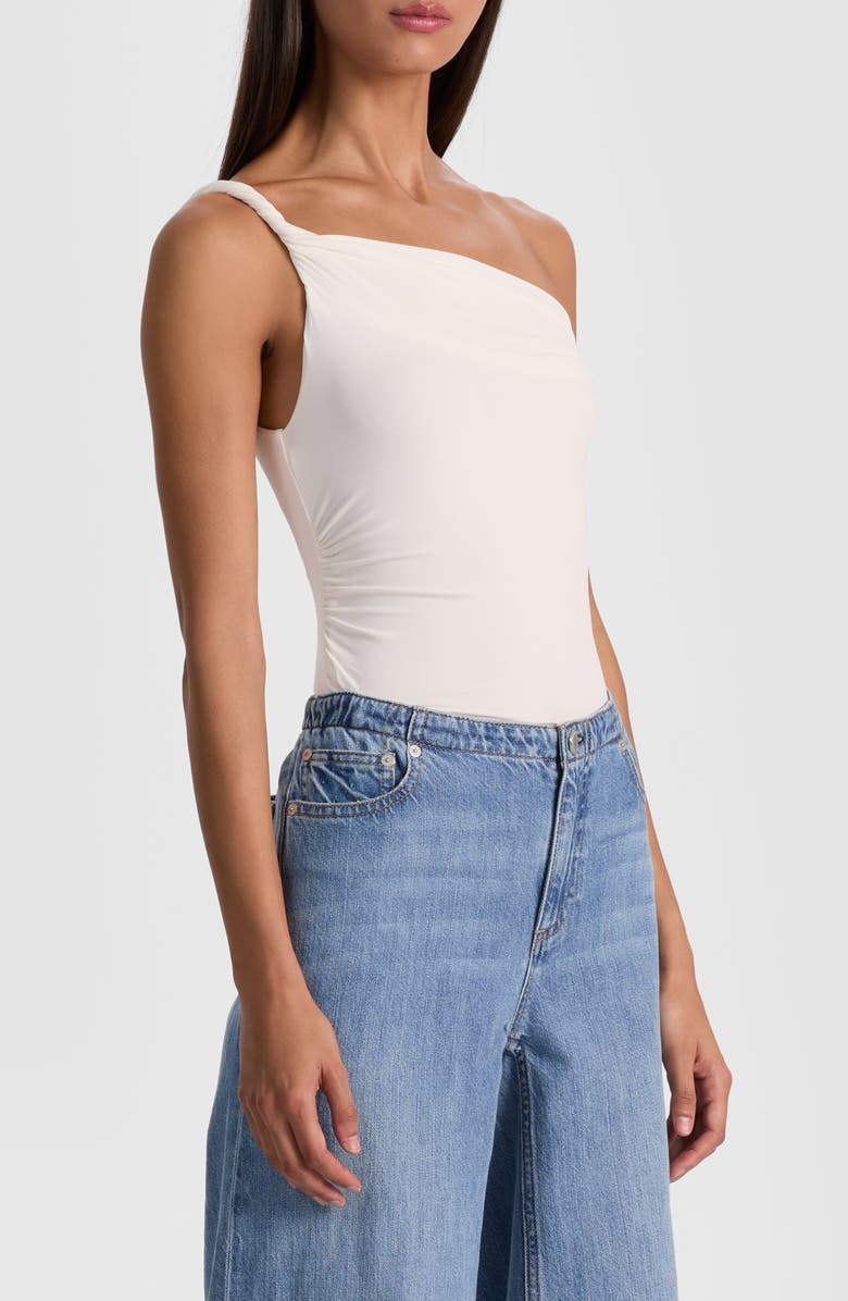 Alice + Olivia Bianca Twist Off the Shoulder Bodysuit, Alternate, color, Off White