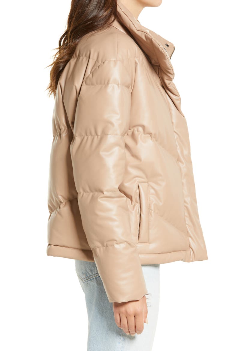 Downtown Faux Leather Puffer Jacket, Alternate, color, TAN