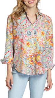 APNY Oversize Feather Print Button-Up Shirt