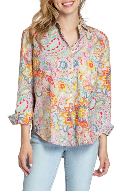Apny Oversize Feather Print Button-up Shirt In Orange Multi