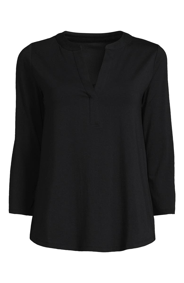 Lands' End Lightweight Jersey 3/4 Sleeve Notchneck Blouse, Alternate, color, Black