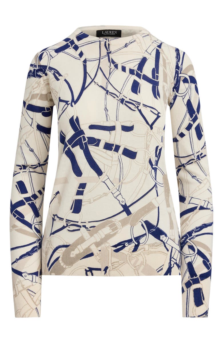 Lauren Ralph Lauren Belting Print Cotton Blend Sweater, Alternate, color, Cream/ Navy Multi