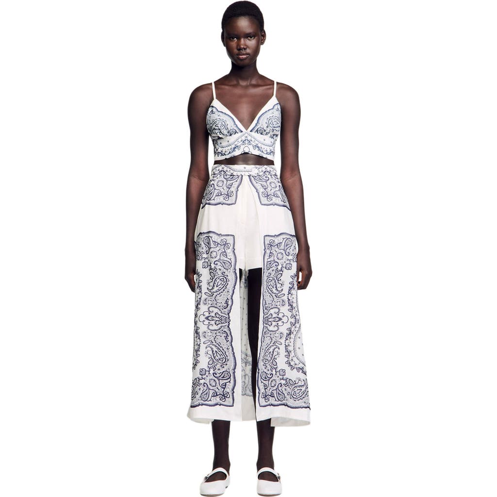 Sandro Printed Skirt-overlay Shorts In Multi