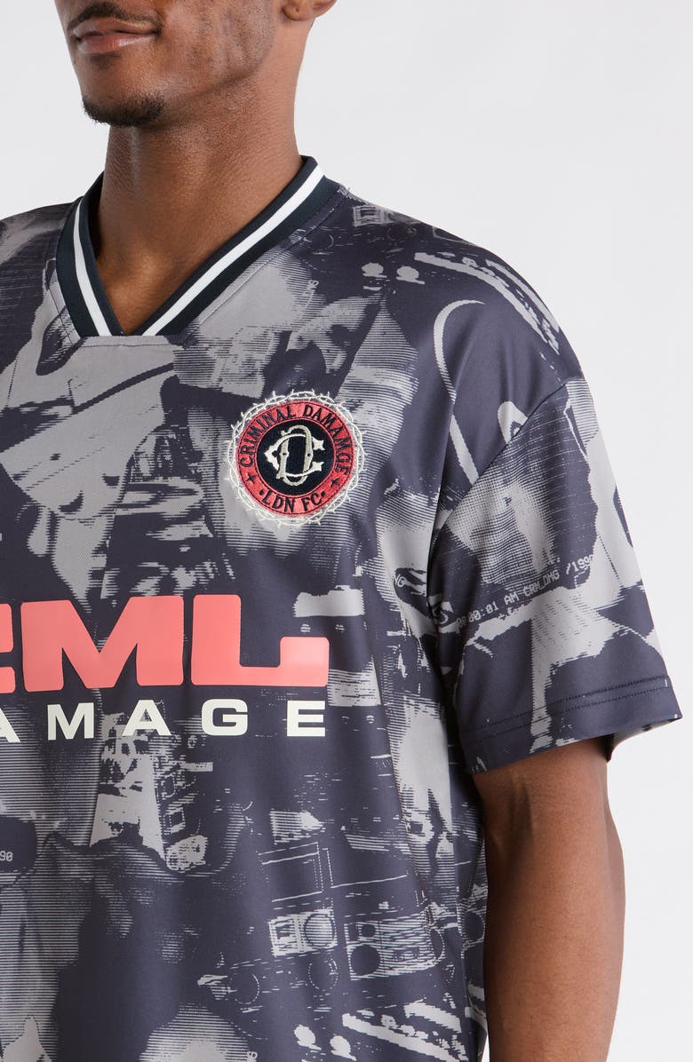 CRIMINAL DAMAGE Carnival FC Football T-Shirt, Alternate, color, Greyscale/ Coral