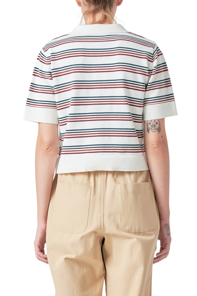 Stripe Short Sleeve Polo Sweater, Alternate, color, WHITE MULTI