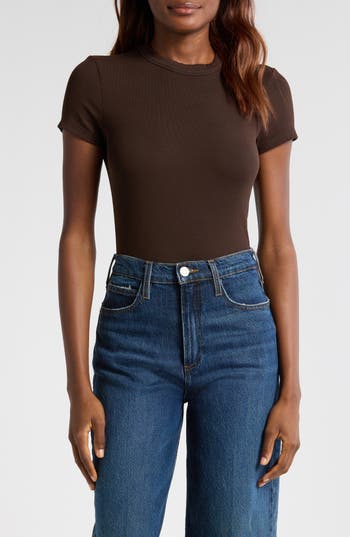 Frame Rib Baby Tee In Brown