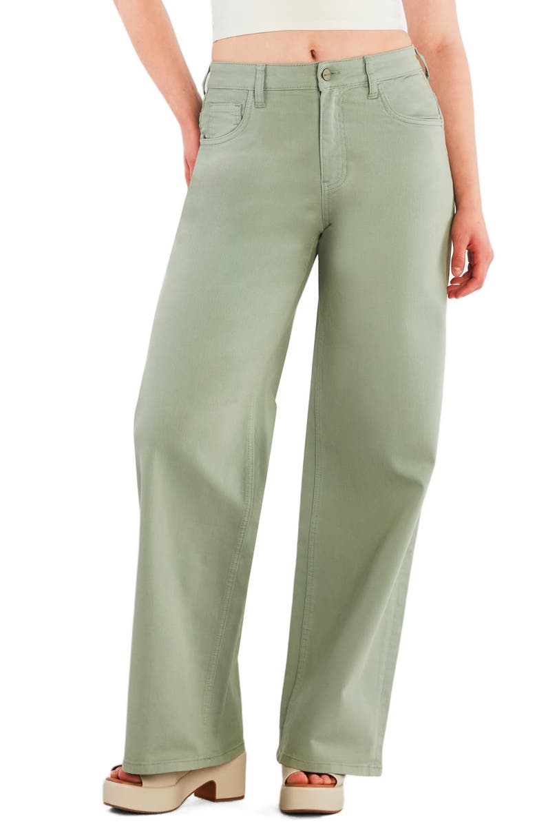 HINT OF BLU Mid Rise Relaxed Straight Leg Jeans, Main, color, Sage