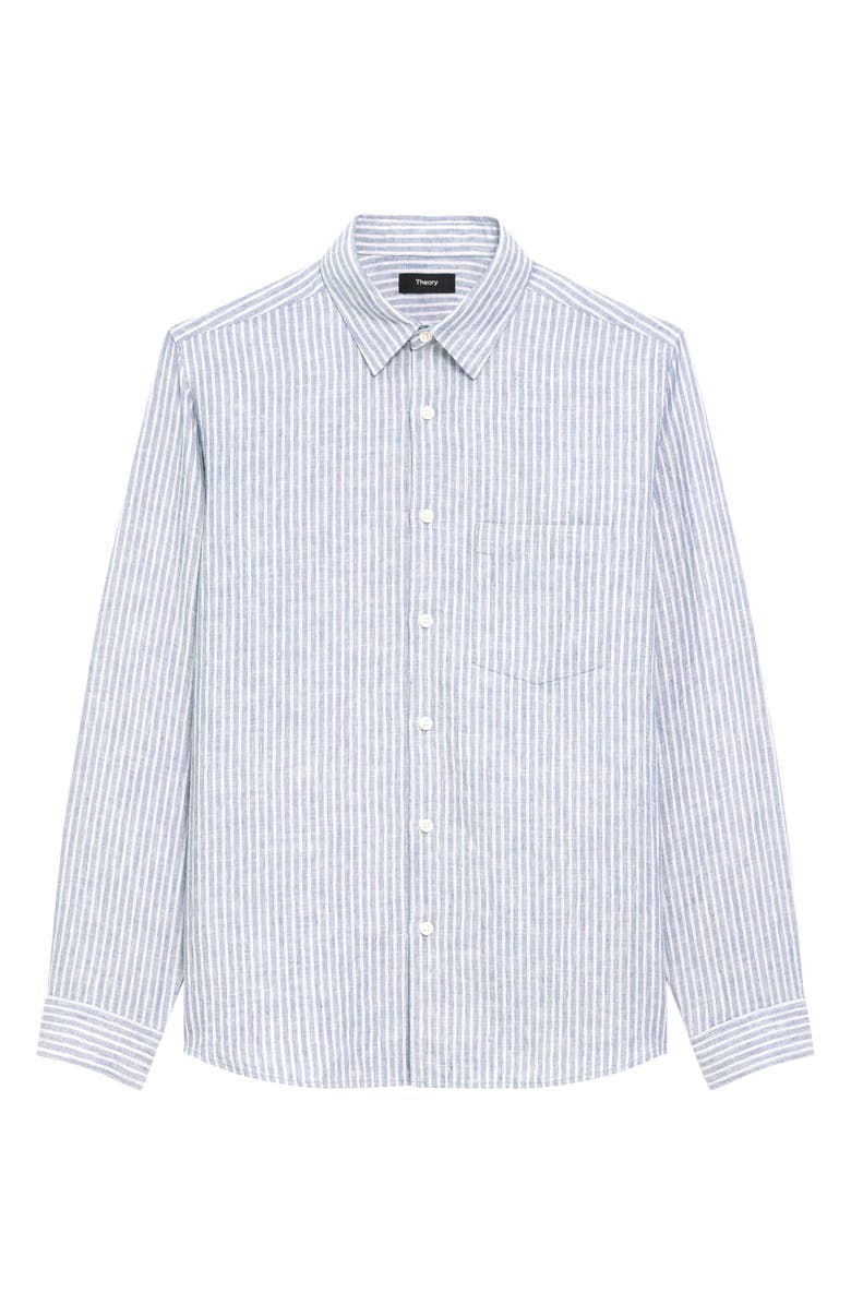 Theory Irving Slub Linen Button-Up Shirt, Alternate, color, Dark Rainstorm/ Eggshell