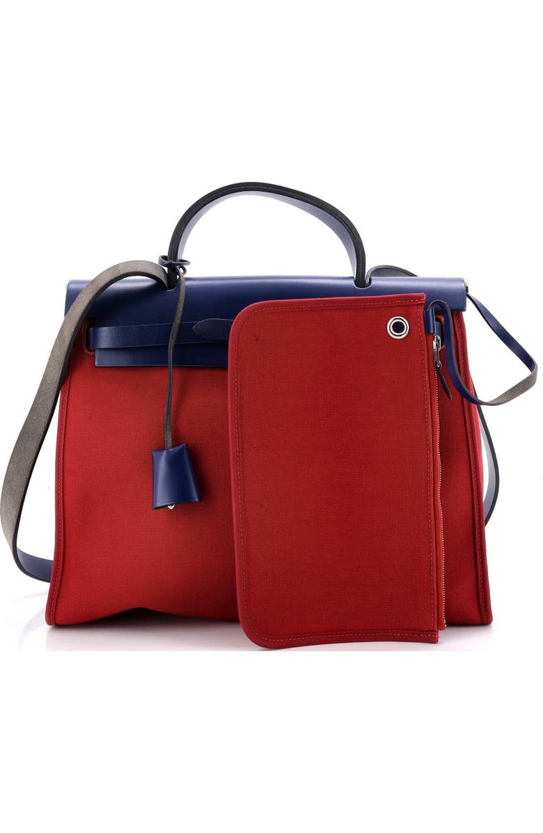 Pre-Owned Hermes Herbag Zip Leather and Toile 31, Alternate, color, Rouge Grenat