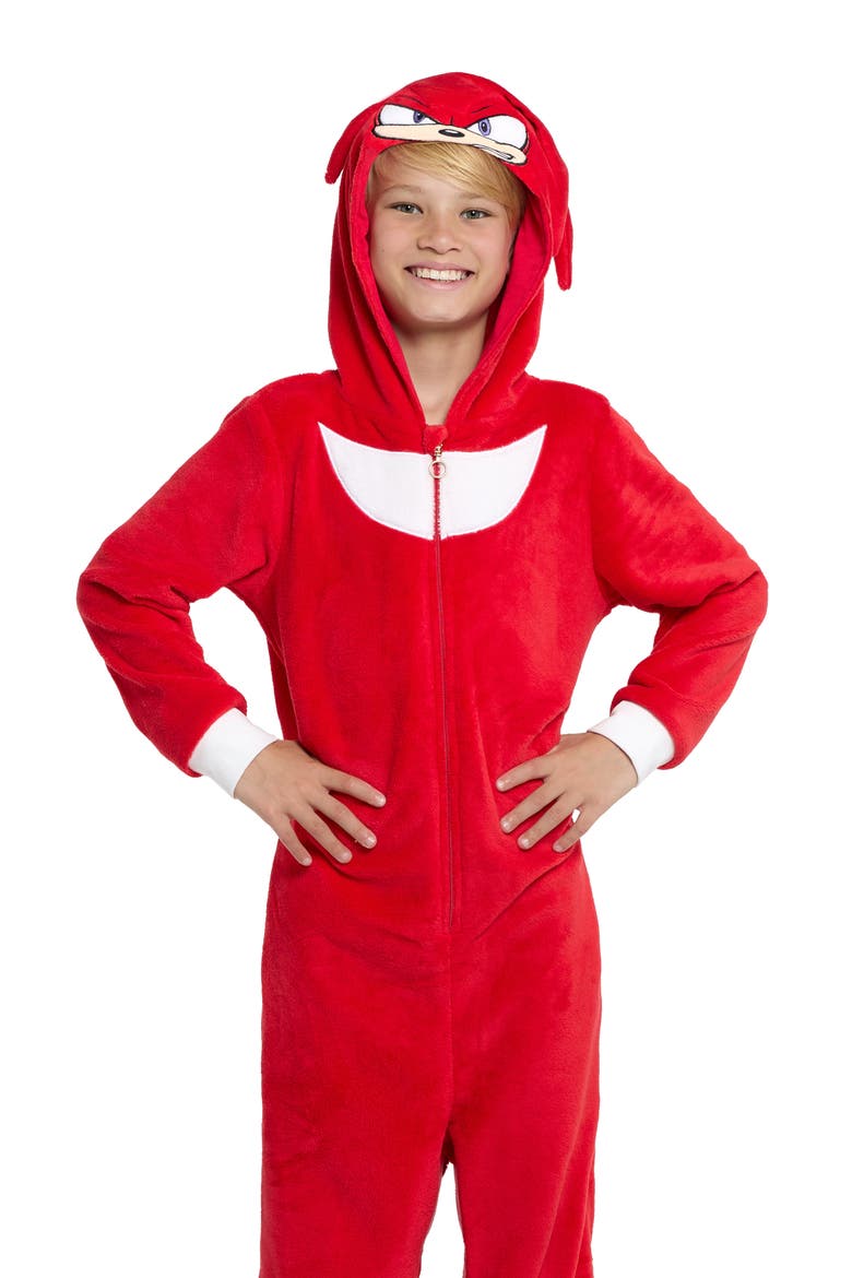 Kids' Sonic the Hedgehog® One-Piece Hooded Jumpsuit, Alternate, color, RED