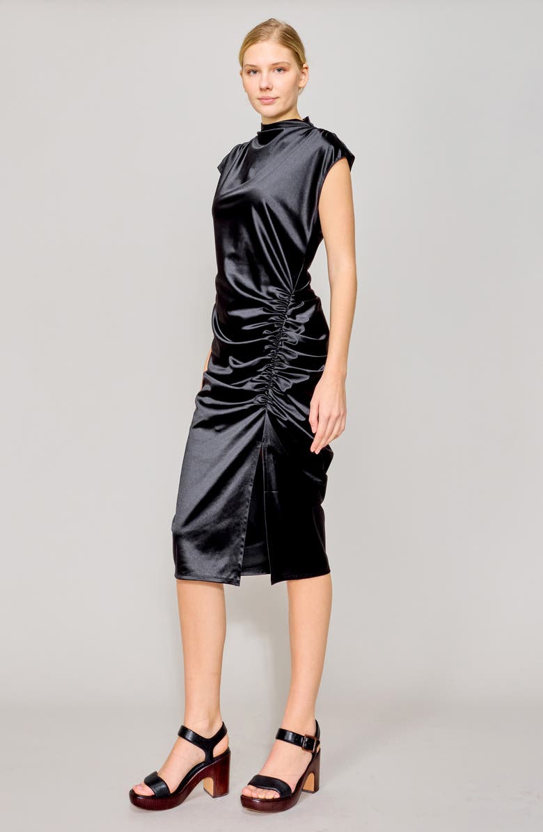 MELLODAY Cap Sleeve Ruched Side Satin Dress, Alternate, color,
