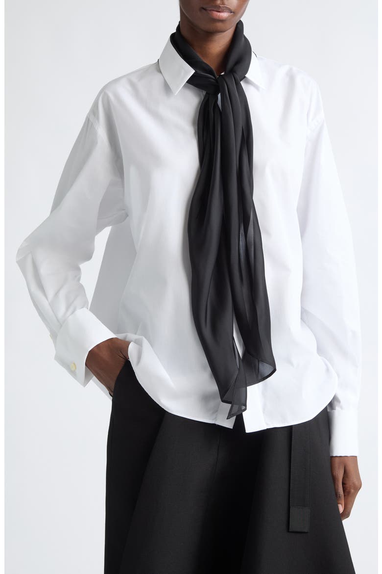 Poplin Button-Up Shirt with Satin Tie, Alternate, color, OFF WHITE