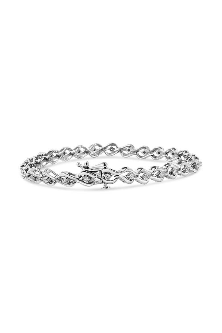Silver 1/10 Cttw Round-Cut Diamond Links of Flame Bracelet, Alternate, color, White