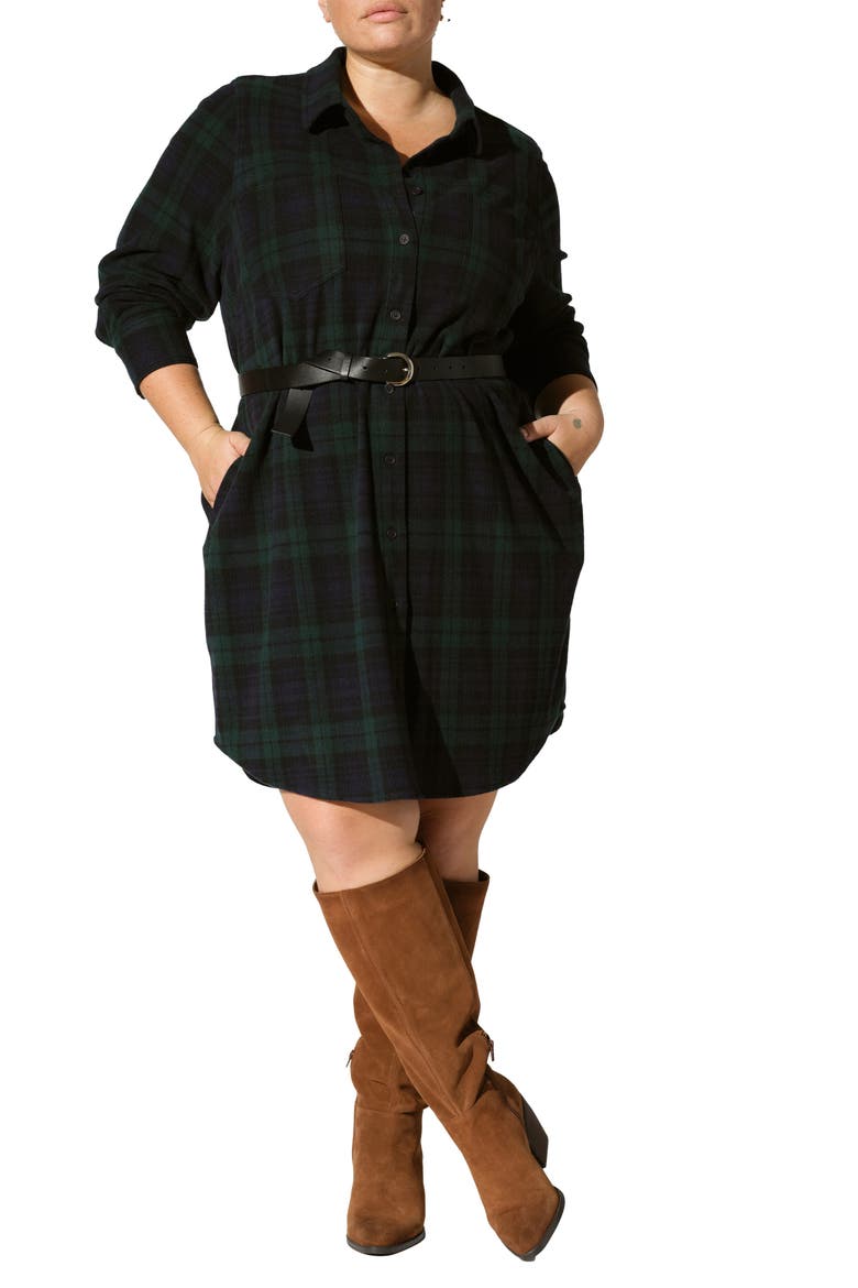 Long Sleeve Check Flannel Shirtdress, Alternate, color, YOSEMITE PLAID BLACK