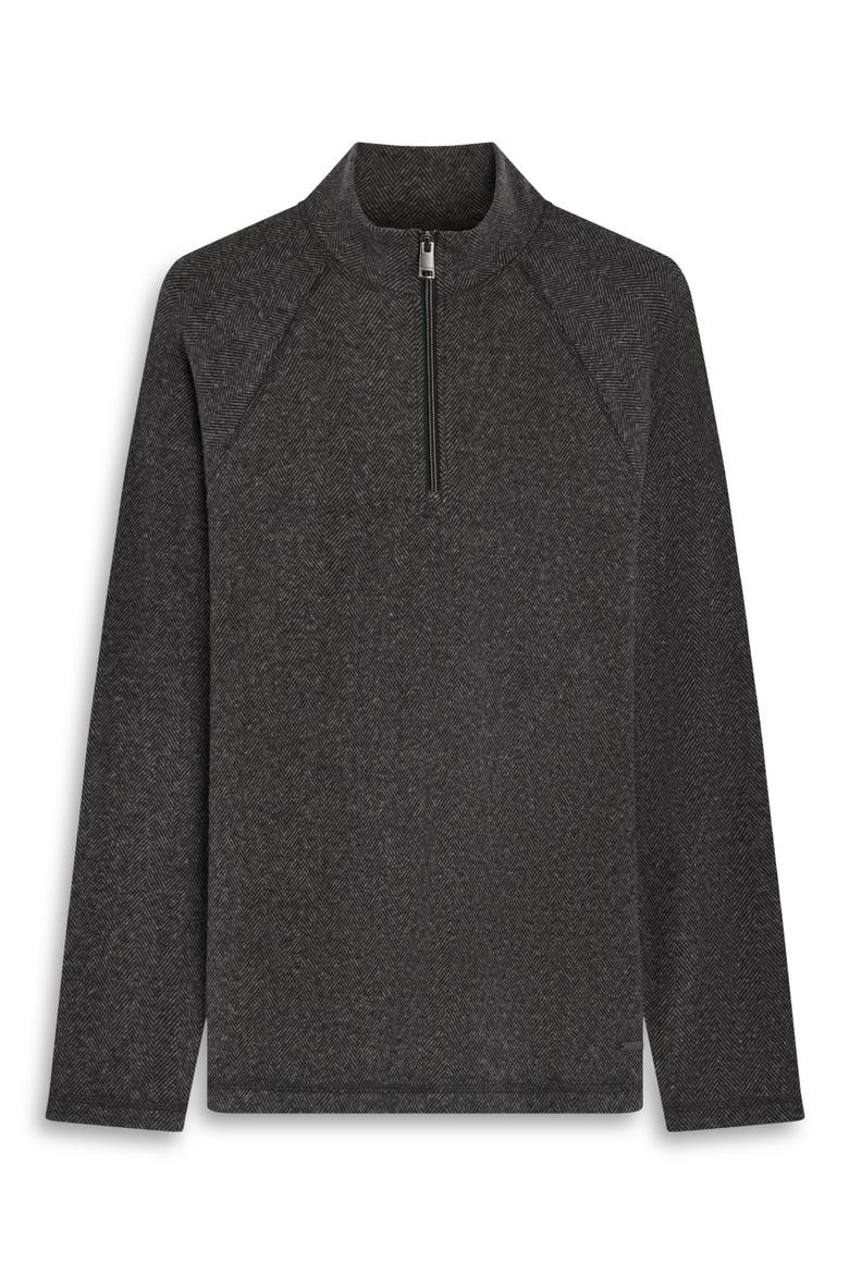 Herringbone Quarter Zip Knit Top, Alternate, color, BLACK