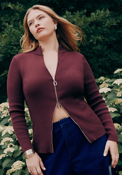 Two Way Zipper Sweater (Plus)