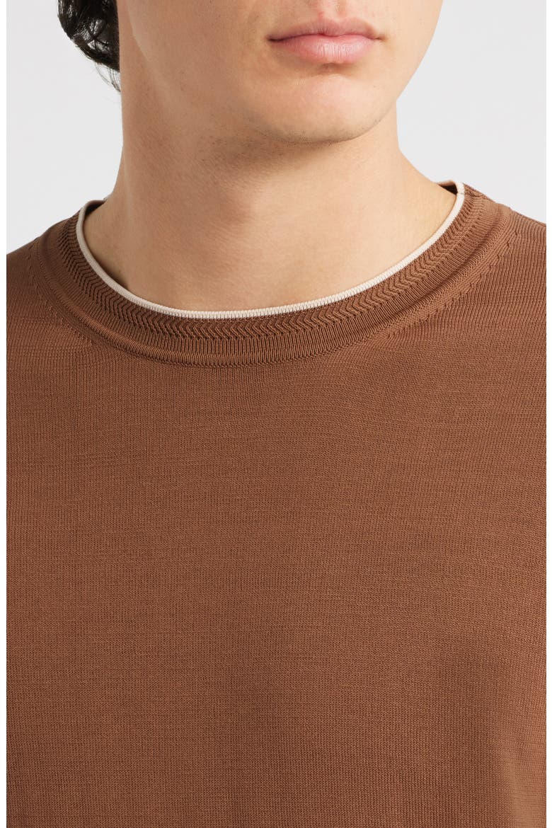 Short Sleeve Cotton Crewneck Sweater, Alternate, color, BROWN