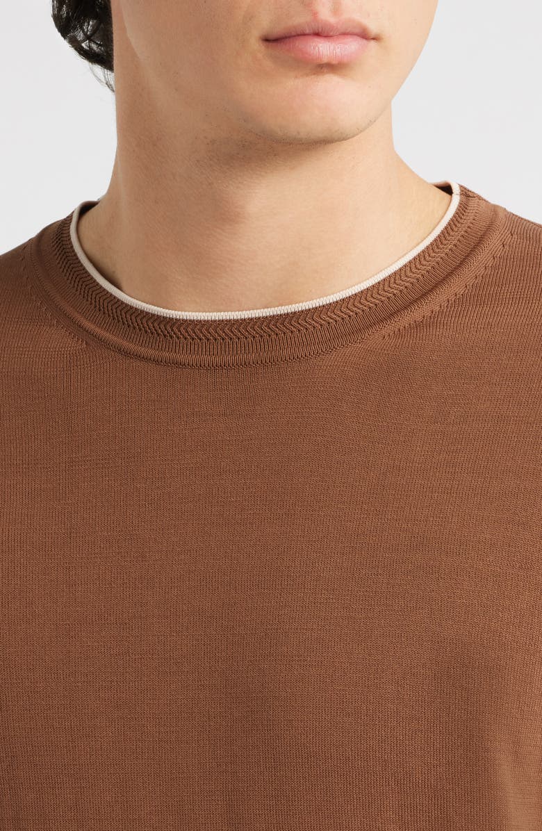 Canali Short Sleeve Cotton Crewneck Sweater, Alternate, color, Brown
