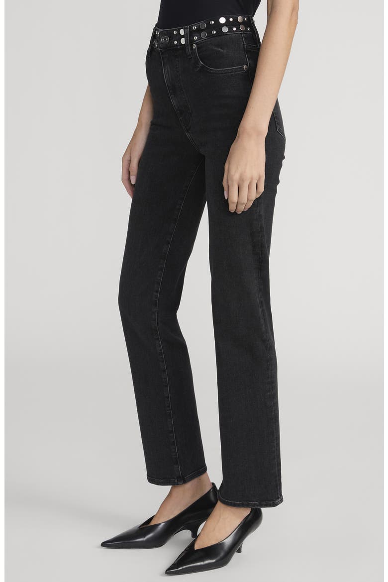 Le Sleek Studded Ankle Straight Leg Jeans, Alternate, color, METEOR