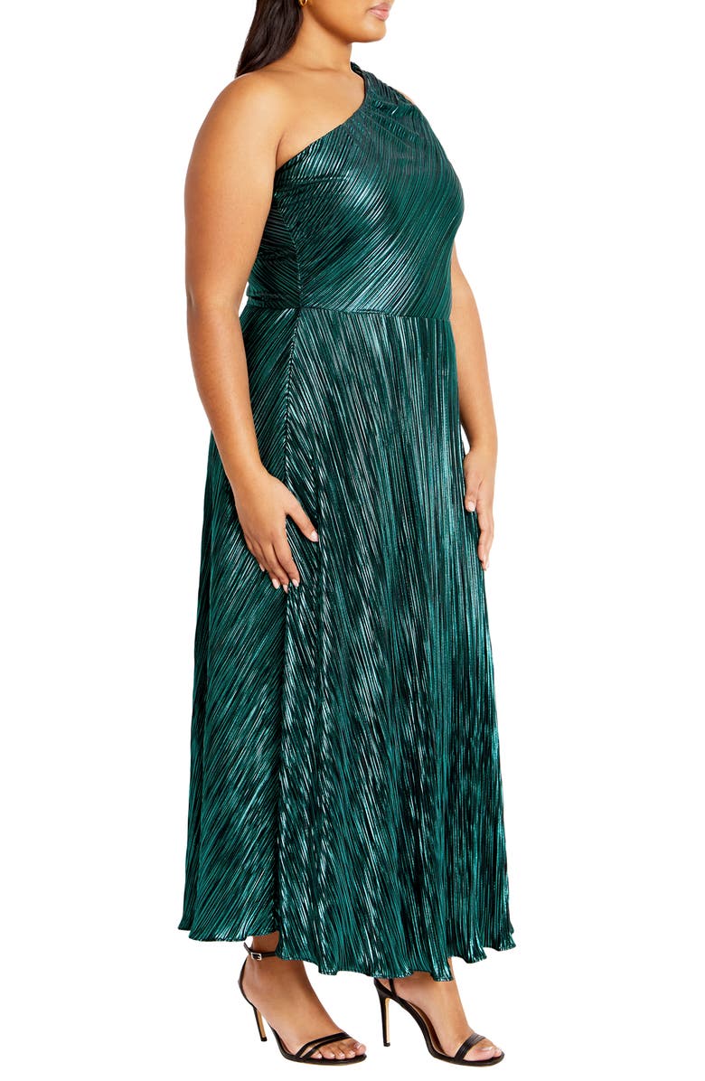 City Chic Kamila Metallic One-Shoulder Maxi Dress, Alternate, color, Emerald