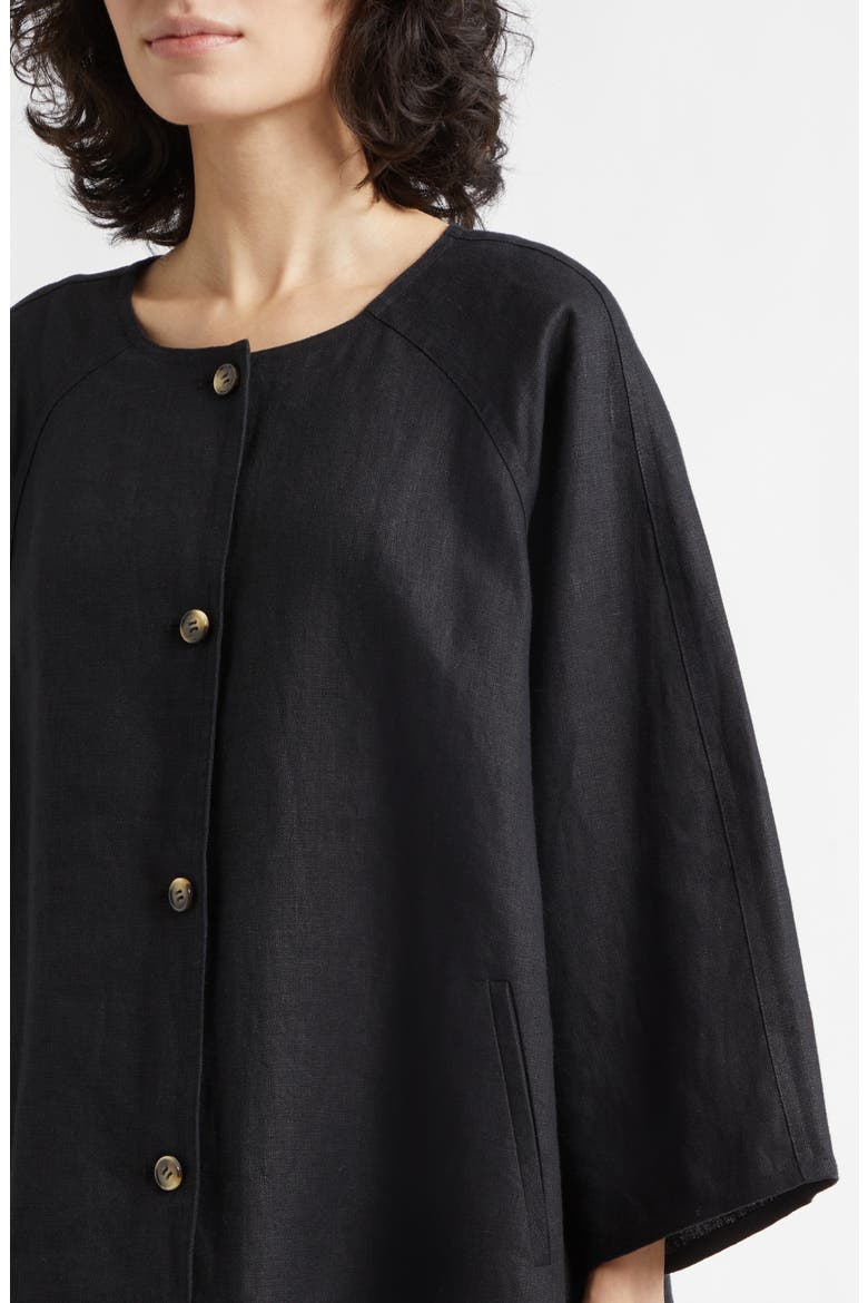 Olivia Flare Linen Button-Up Top, Alternate, color, BLACK