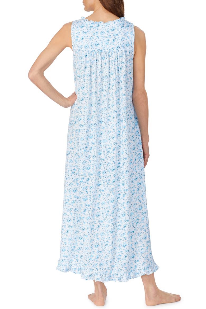 Lace Trim Rose Print Ballet Nightgown, Alternate, color, WHITE GROUND TEAL MONO FLORAL