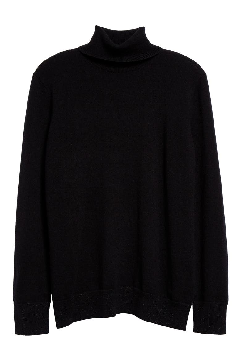 148 New York Metallic Trim Cashmere Turtleneck Sweater, Alternate, color, BLACK