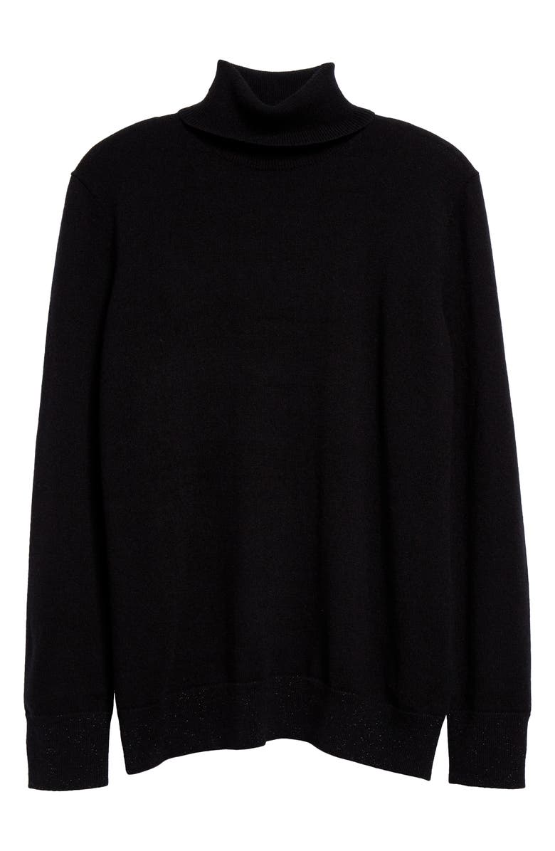 Lafayette 148 New York 148 New York Metallic Trim Cashmere Turtleneck Sweater, Alternate, color, Black