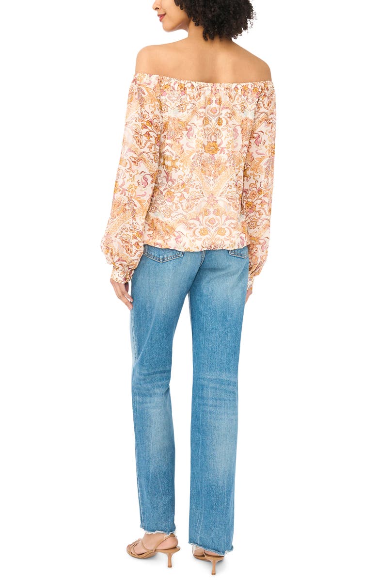 Vince Camuto Off the Shoulder Tie Hem Top, Alternate, color, Cozy Peach