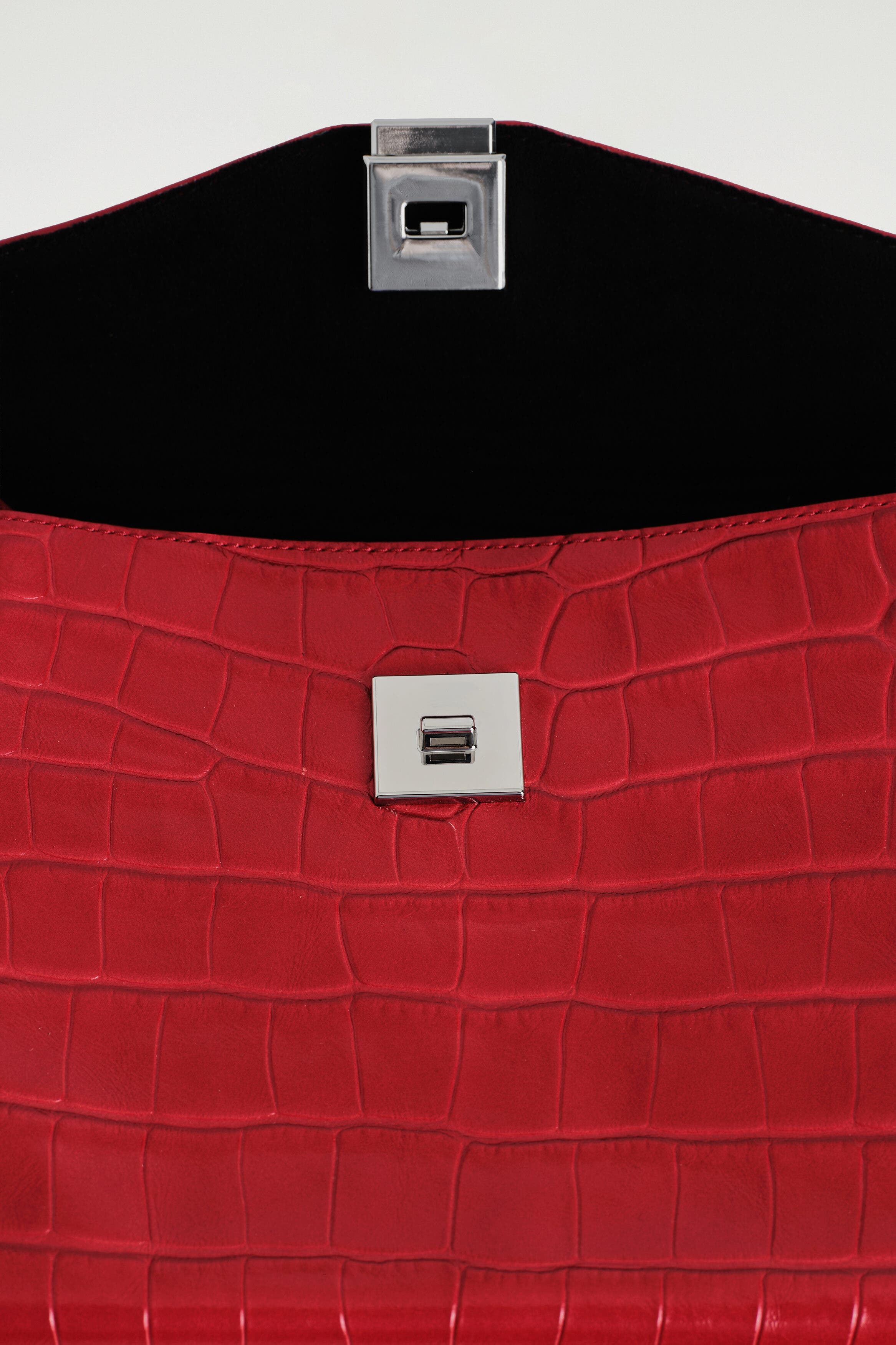 Envelope Clasp Pouch - Croc-Effect Leather, Alternate, color, RED