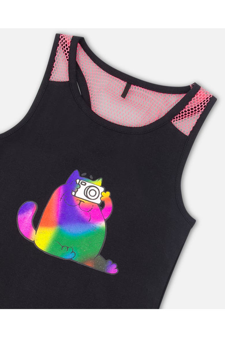 Girl's Organic Cotton Tank Top With Mesh Back Black, Alternate, color, Black