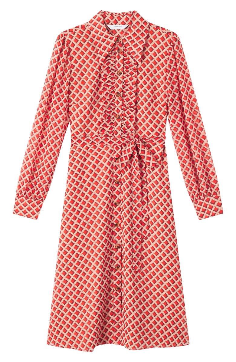 LK Bennett Ensor Print Ruffle Long Sleeve Shirtdress, Alternate, color,
