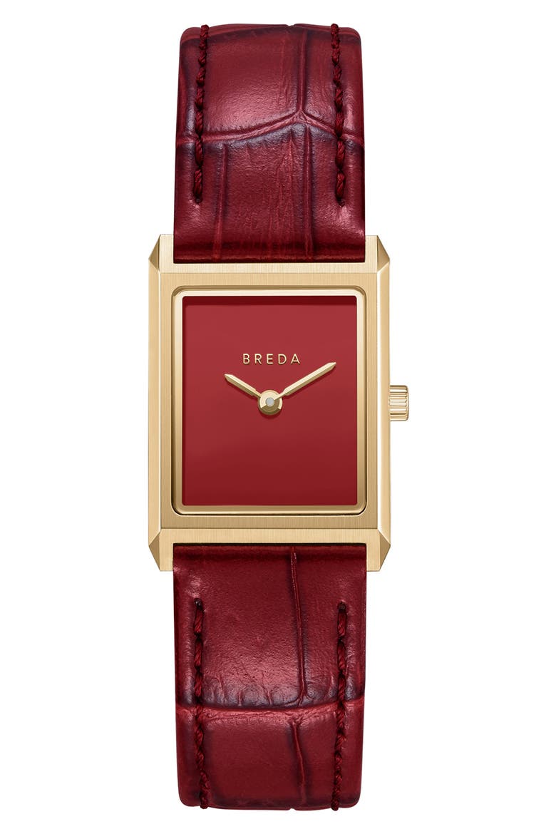 Virgil Leather Strap Watch, 16mm x 8mm, Main, color, BURGUNDY