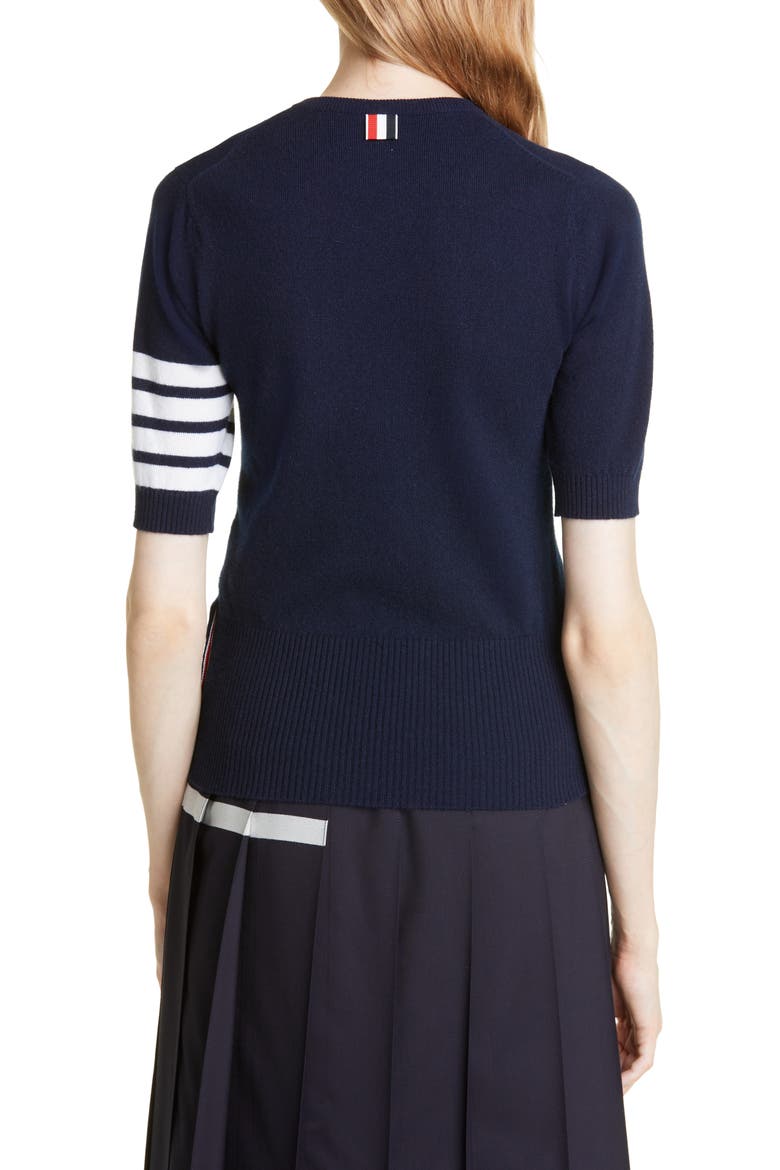4-Bar Short Sleeve Cashmere Sweater, Alternate, color, NAVY