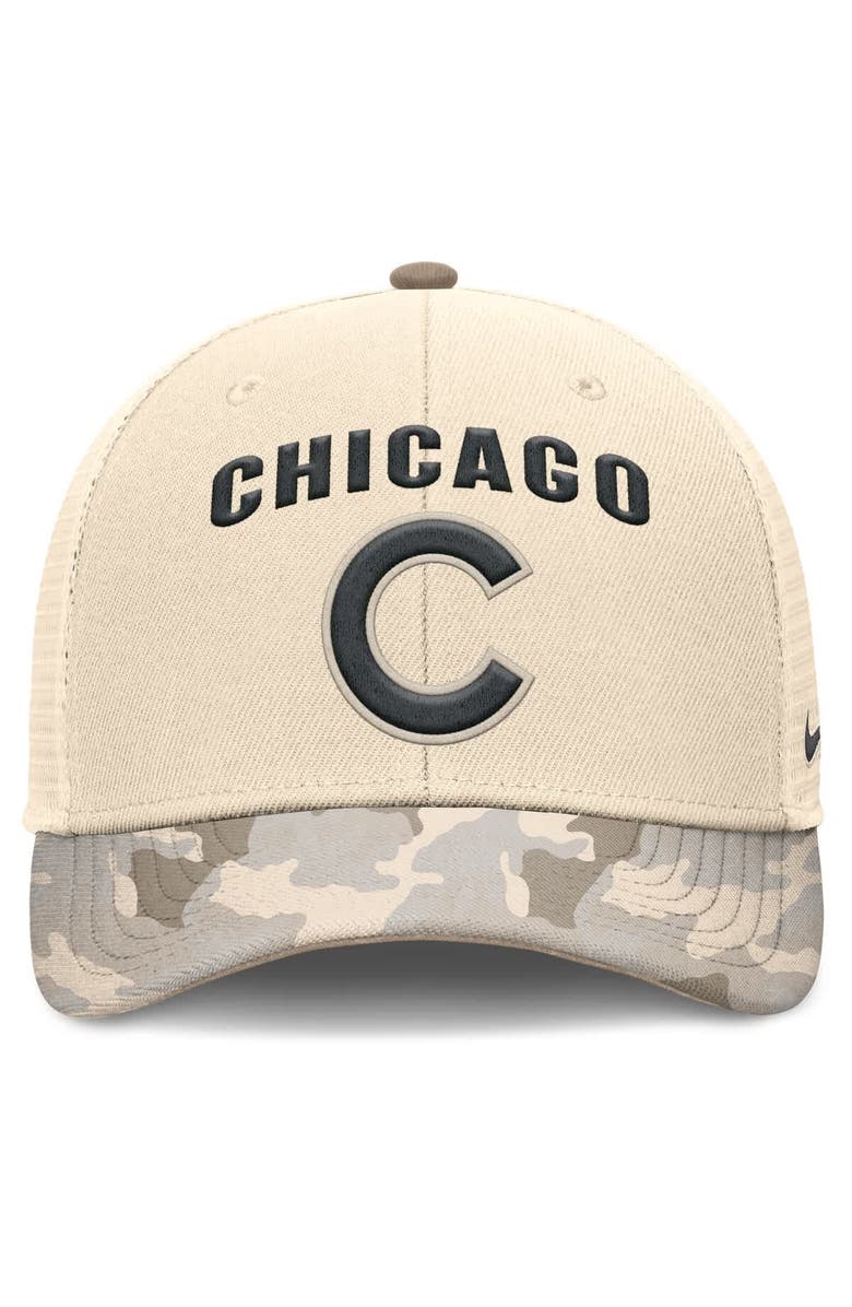 Nike Men's Nike Natural Chicago Cubs Camo Natural Pack Rise Adjustable Trucker Hat, Alternate, color, Natural